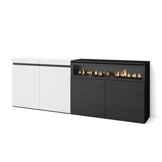 Skraut Home Aparadores Para Sal&oacute;n, Gran Capacidad De Almacenaje, 200x75x35cm, 4 Puertas, Chimenea El&eacute;ctrica, Estilo Moderno, Blanco Y Negro - Skraut Home