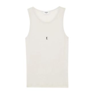 Saint Laurent Sleeveless Tops, female, White, S, Cassandre Ribbed Tank