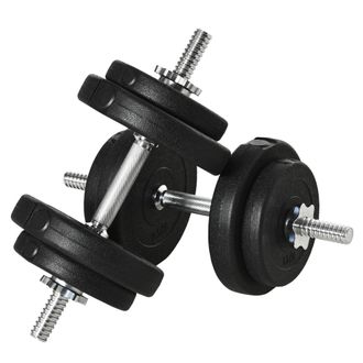 Mauro Ferretti Set Manubri Pesi 20 Kg (4x2.5 Kg, 4x1.5 Kg) Con 8 Dischi E 2 Manubri Da 2 Kg, 43x18x7.5 Cm, Nero