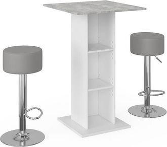 Vicco Set De Mesa De Bar Rodeo, Hormig&oacute;n, 70 X 70 Cm Con 2 Taburetes De Bar Vicco