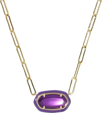 Kendra Scott Womens Elisa Enamel Frame Paperclip Necklace In Purple Mother Of Pearl