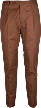 Lab 001 Brown Stretch Cotton Tapered Formal Pants