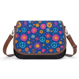 Generic Flower Peace Sign Womens Crossbody Bag Fashion Shoulder Handbags Message Tote Bag with Adjustable Strap