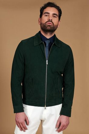 D'Arienzo Giacca in camoscio color verde impunturata colletto camicia DArienzo, Seleziona Taglia 46, Colore Verde