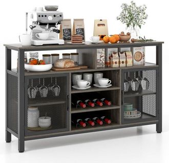 Costway Costway 2 En 1 Mueble Bar De Vinos, Aparador Buffet De 140 Cm Para 8 Botellas Y 6 Filas De Soportes Para Vino, Con Puertas De Malla Met&aacute;lica, Para Coc