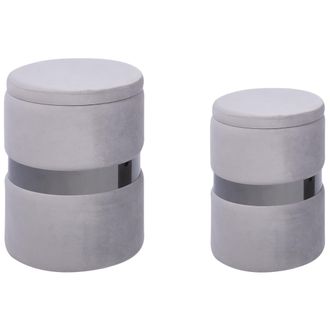 Beliani Beliani - Conjunto De 2 Pufs De Terciopelo Gris Claro Plateado Almacenaje Reposapi&eacute;s Doris