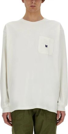 Needles L/S Crew Neck Tee - Poly Jersey - Heren - Longsleeves - Wit - S - Polyester - Tops