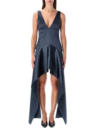 J.W.Anderson Steel Blue V-Neck Draped Mini Dress