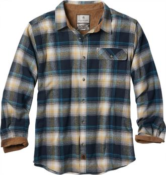 Legendary Whitetails Mens Buck Camp Flannel, Long Sleeve Plaid Button Down Casual Shirt, Corduroy Cuffs, Teal Glow Plaid, S
