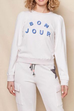 Sundry Bonjour Puff Sleeve Sweatshirt In Oyster