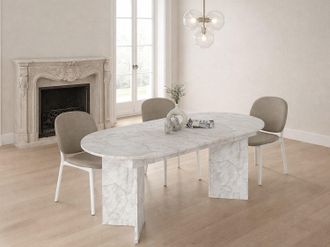 Vente-Unique Tavolo da pranzo allungabile da 6 a 10 persone Effetto marmo bianco - TOPANIA