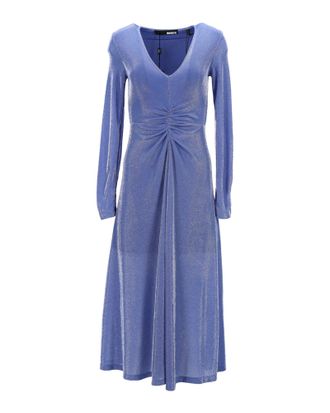 Rotate Sierra Ruched Metallic Midi Dress in Blue Polyamide