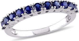 Mimi & Max Created Blue Sapphire Semi-Eternity Ring Sterling Silver
