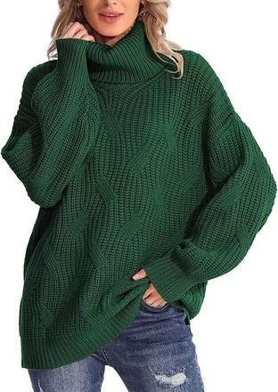 Generic Womens Turtleneck Chunky Knit Sweater, Acrylic Oversized Pullover Jumper, Long Sleeve Winter Knitwear, Multiple Colors Available (UK, Alpha, XL, Regul