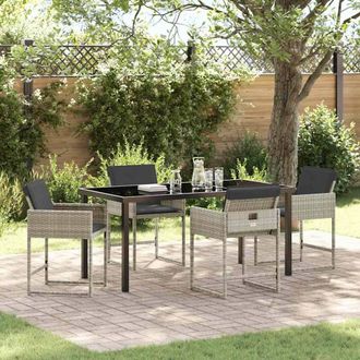 Berkfield Home 5 Piece Garden Dining Set with Cushions Light Grey Poly Rattan