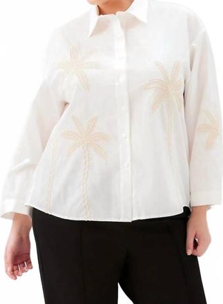 Karen Kane Bell Sleeve Embroidered Palm Tree Shirt - Plus In Off White