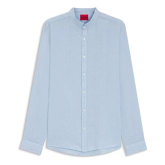 HUGO BOSS Hugo, Casual Shirts, male, Blue, Size: L Elvory Slim-Fit Linen-Canvas Shirt