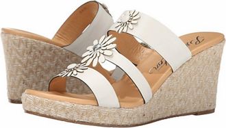 Brighton Dandy Daisy Ivory White Leather Strappy Slip On Wedge Sandal Shoe
