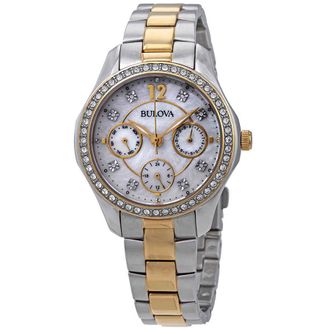 Bulova Crystal Mother of Pearl Dial Two-tone Ladies Watch 98N114