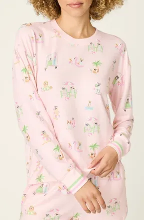 PJ Salvage Pupcation Palms Long Sleeve Pajama Top in Light Pink at Nordstrom, Size X-Large