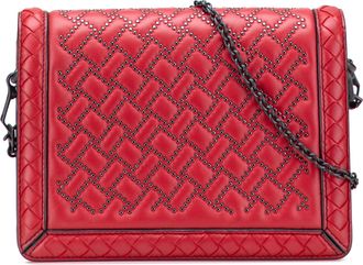 Bottega Veneta Pre-owned Womens Quilted Studded Crossbody Bag - Red Leather - One Size