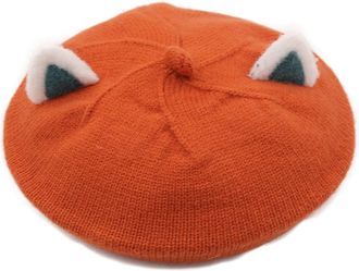 Generic Solid Color Knitted Beret Cute Cat Ears Painter Hat Beanie Hat Winter Octagonal Hat Windproof Warm for Skiing Camping