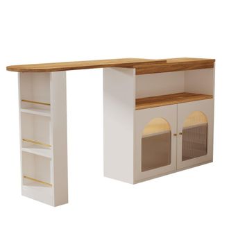 Urban Meuble Mesa de bar extensible blanca con almacenaje y luz led