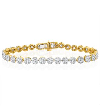 The Diamond Store 5ct Cluster Lab Diamond Tennis Bracelet H/Si Set in 18K Yellow Gold