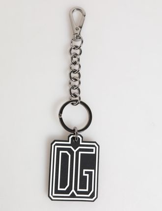 Dolce & Gabbana Zwart Witte DG Rubber Logo Zilveren Mannen Sleutelhanger Sleutelhanger