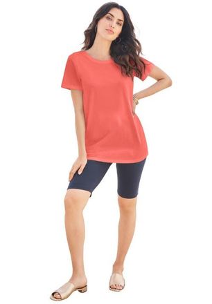 Roaman's Plus Size Cotton Ultimate Crewneck Tee in Sunset Coral Sea Shells at Nordstrom, Size Small