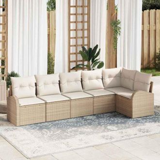 vidaXL Conjunto De Sof&aacute; De Jard&iacute;n 6 Pcs Beige, Blanco Polirat&aacute;n Vidaxl