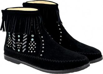 Montana West Womens Western Leather Suede Booties In Black