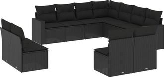 vidaXL Set De Sof&aacute;s De Jard&iacute;n 11 Pzas Y Cojines Rat&aacute;n Sint&eacute;tico Negro Vidaxl