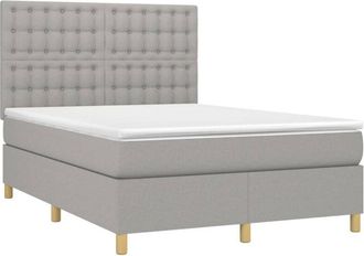 vidaXL Cama Box Spring Colch&oacute;n Y Luces Led Tela Gris Claro 140x200 Cm Vidaxl