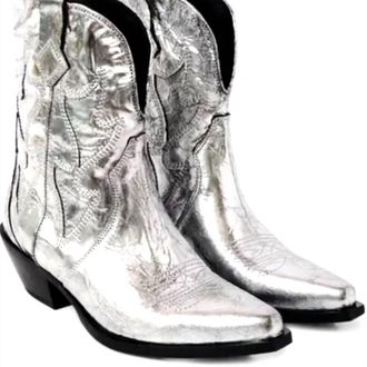 Free People Womens Way Out West Cowboy Boots In Pale Pewter Metallic