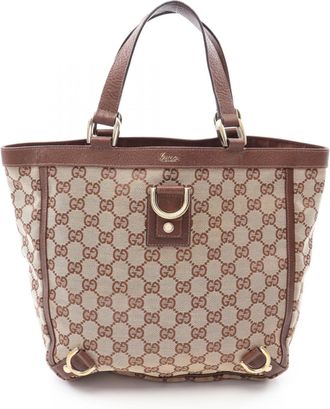 Gucci Abbey Beige Brown Gg Canvas Leather Handbag Tote Bag (Pre-Owned)