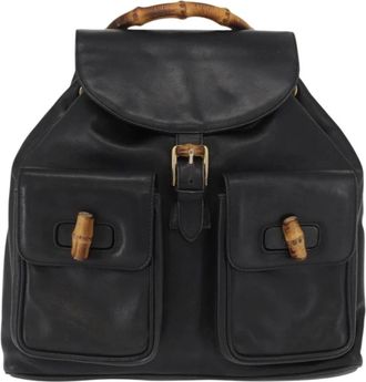 Gucci Pre-owned Backpacks, female, Black, Size: ONE SIZE Pre-owned Vintage Leather Bamboo Handle Backpack