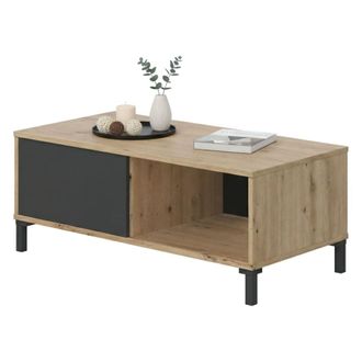 Dmora Dmora Mesa Baja Evansville, Mesa De Caf&eacute;, Mesa De Centro Para La Sala De Estar, Cm 100x50h40, Roble Anudado Y Antracita, Con Embalaje Reforzado