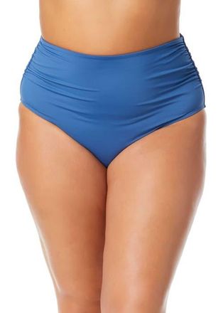 Anne Cole Womens Plus High Waisted Shirred Bottom in Blue at Nordstrom, Size 22W