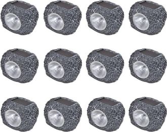 vidaXL Outdoor Solar Powered LED Spotlight Stone Shape 12 pcs vidaXL