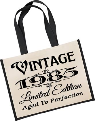 Generic 40th Birthday LARGE Jute Bag 1985 Vintage Limted Edition Aged To perfection (Black)
