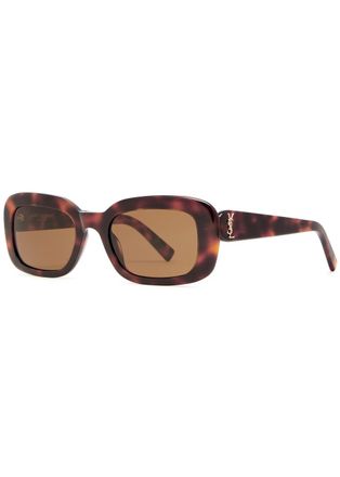 Saint Laurent Rectangle-frame Womens Designer Sunglasses - Brown - Brown Havana - One Size