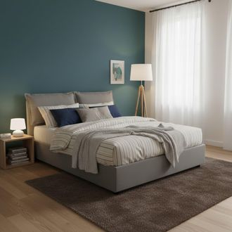 Talamo Italia Talamo Italia - Cama Matrimonial Agnese, Cama Contenedor Con Revestimiento De Tela, 100% Made In Italy, Apertura Frontal, Adecuado Para Colch&oacute;n 140x19