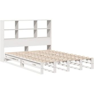 vidaXL Vidaxl - Cama Con Estanter&iacute;a Sin Colch&oacute;n Madera Maciza Blanca 140x200 Cm