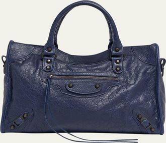 Balenciaga Le City Medium Crinkled Leather Top-Handle Bag
