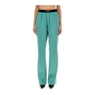 Tom Ford Broek met Wijde Pijpen en Hoge Taille - Dames - Broeken - Groen - Maat: L