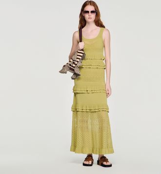 Sandro Ruffled knit maxi dress