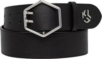 Karl Lagerfeld Brede Leren Riem - Dames - Riemen - Zwart - 65 CM - Leer - Accessoires