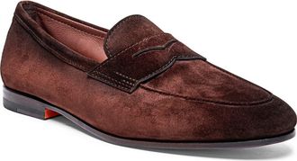 Santoni Carlos Penny Loafer in Brown Suede at Nordstrom, Size 10.5
