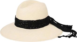 Borsalino Accessoires, Dames, Beige, S, Katoen, Elegante Zwarte Gehaakte Band Hoed